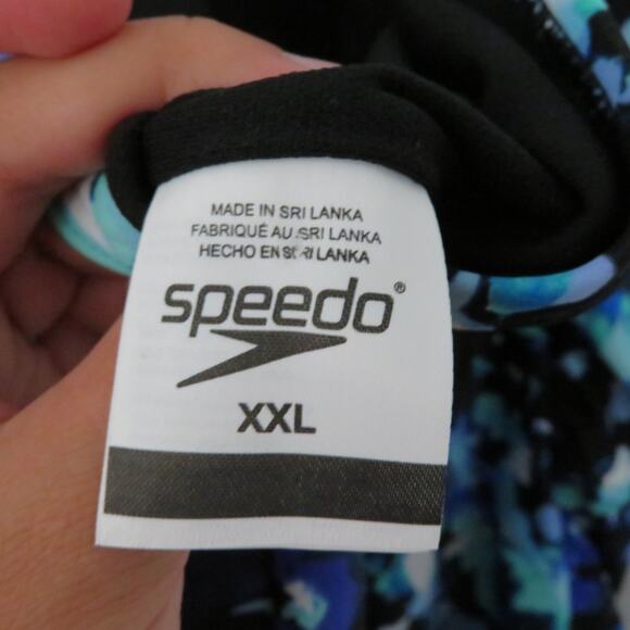 Speedo Womens Sz XXL Blue Pattern One Piece Swimsuit High Neck Tie Back Swimwear - Picture 4 of 7